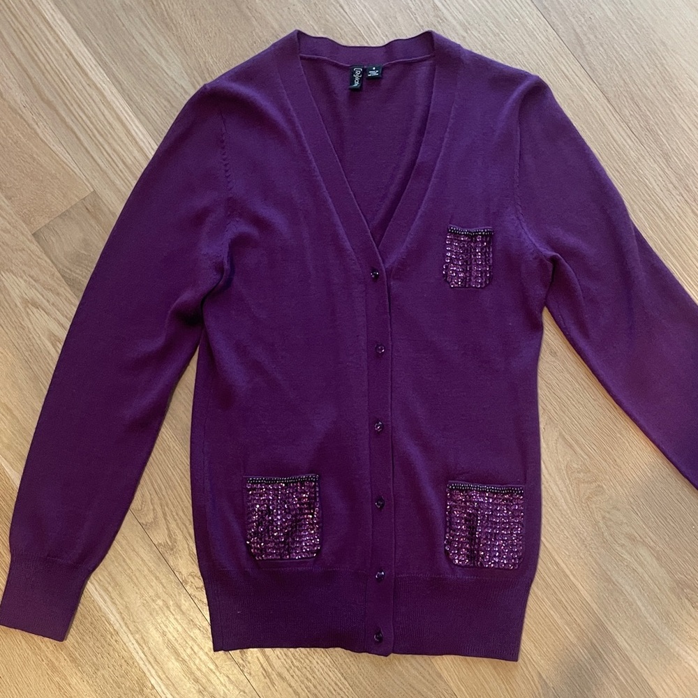 Relativity Purple Cardigan with Sequin Accents